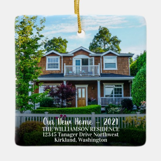 カスタム2面の新しいホーム写真(年、名前) セラミックオーナメント (正面)