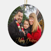 カスタム2面エレガント金ゴールド家族フォトクリスマス セラミックオーナメント (左)