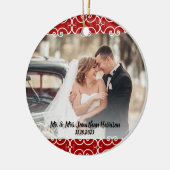 カスタム2面赤白エレガント2写結婚真 セラミックオーナメント (左)