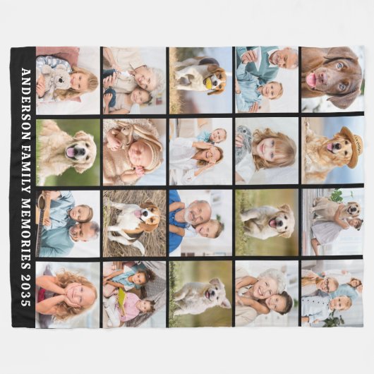 カスタム20フォトコラージュパーソナライズされたフモダンァミリ フリースブランケット (正面(横))