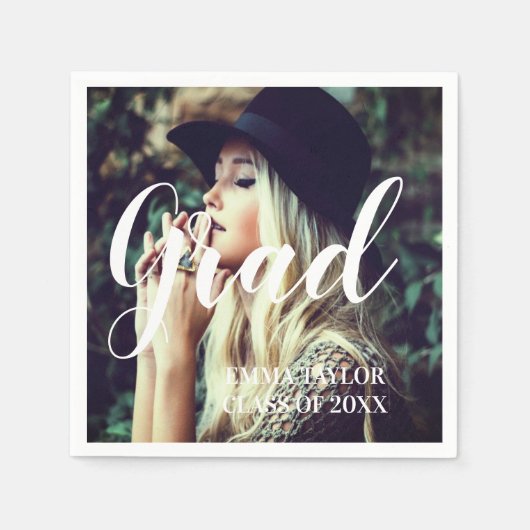 カスタム2023年写真卒業タイポグラフィ スタンダードカクテルナプキン (正面)