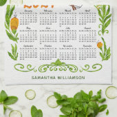 カスタム2024年カレンダーMBA学生オレンジ色フローラ キッチンタオル (折り畳み)