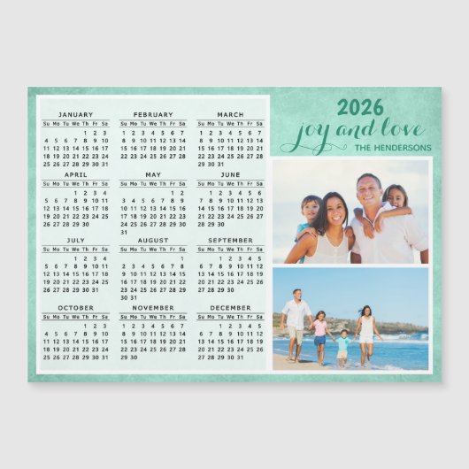 カスタム2025マグネットカレンダー家族フォトグリーン