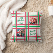 カスタム2025赤い緑の格子縞の家族の写真 クッション (ブランケット)