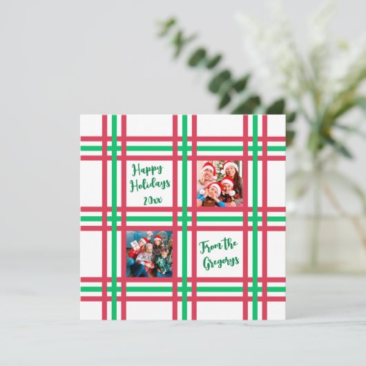 カスタム2025赤い緑の格子縞の家族の写真 シーズンカード (スタンド正面)
