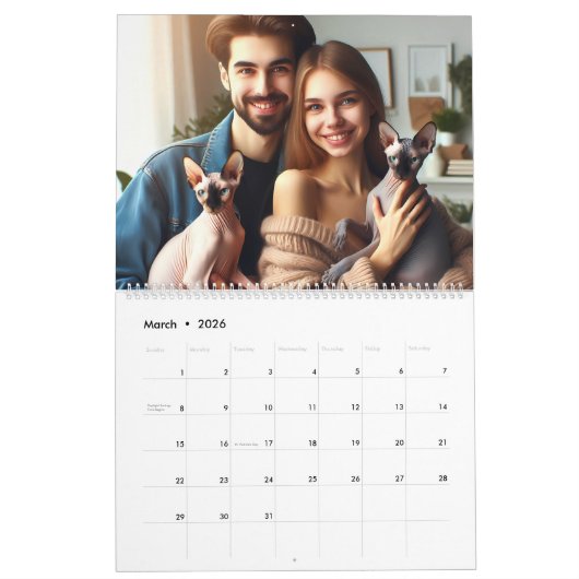 カスタム2025 Sphynx Catsカレンダー家族の写真CYO カレンダー (3月 2026)