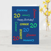カスタム20th誕生日カード任意の名前、青 カード (黄色い花)