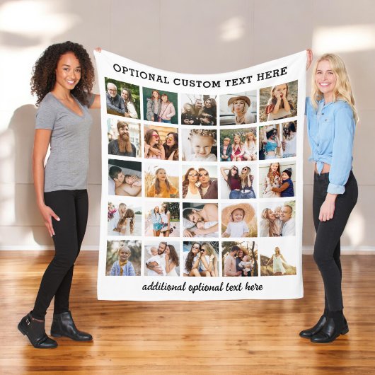 カスタム25フォトコラージブラックインスタグラム フリースブランケット