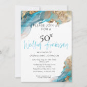 カスタム2 50周年記念 ティールとゴールドのアブストラクト 招待状 (正面)