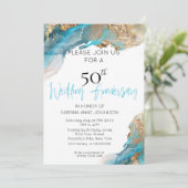 カスタム2 50周年記念 ティールとゴールドのアブストラクト 招待状 (スタンド正面)