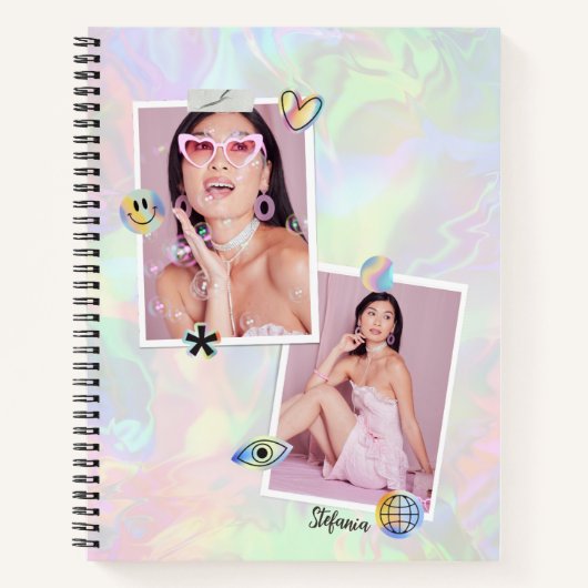 カスタム2-Photoコラージュとスクリプモダント名 ノートブック (正面)