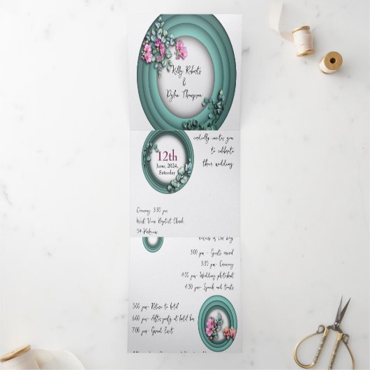 カスタム3つ折り文字折り結婚式招待状 三つ折り招待状 (内部)