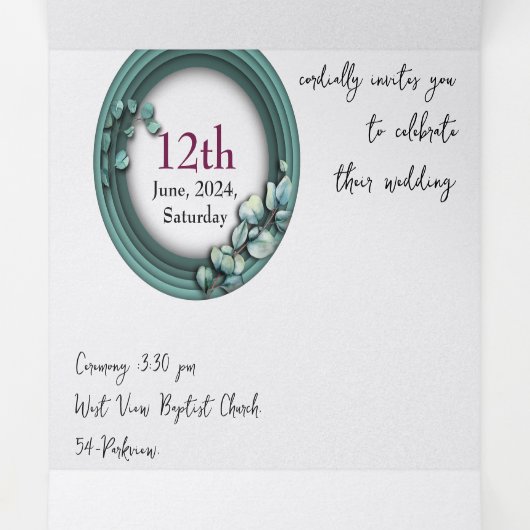 カスタム3つ折り文字折り結婚式招待状 三つ折り招待状 (内部中)