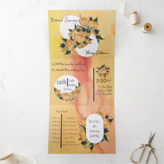 カスタム3つ折り文字折り結婚式招待状 三つ折り招待状 (内部)