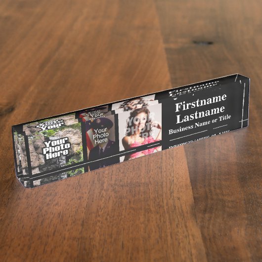 カスタム3の写真のコラージュの名前のアクリルの机のブロック デスクネームプレート (側面)