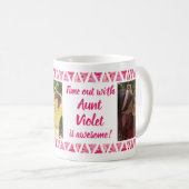 カスタム3の写真及び文字-ピンクの水彩画のボーダー コーヒーマグカップ (正面右)