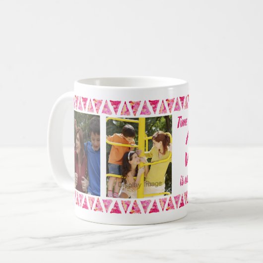 カスタム3の写真及び文字-ピンクの水彩画のボーダー コーヒーマグカップ (正面左)