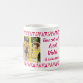 カスタム3の写真及び文字-ピンクの水彩画のボーダー コーヒーマグカップ (中央)