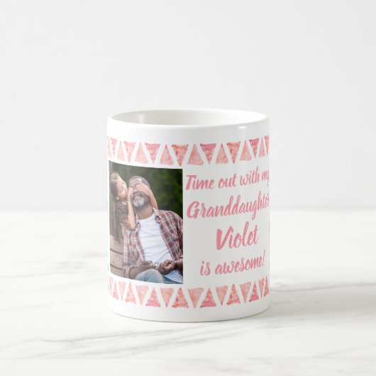 カスタム3の写真及び文字-ピンクの水彩画のボーダー コーヒーマグカップ (中央)