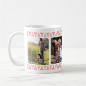 カスタム3の写真及び文字-ピンクの水彩画のボーダー コーヒーマグカップ (左)