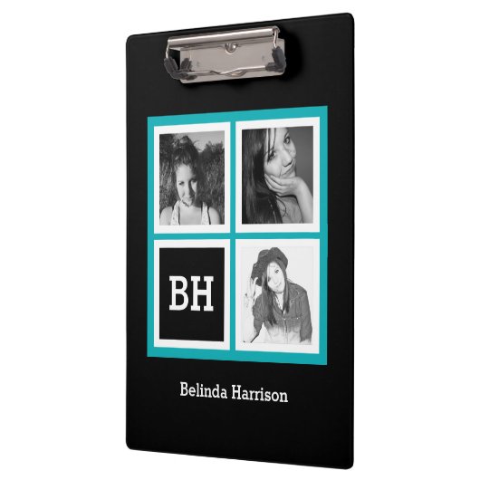 カスタム3のInstagramの写真のパーソナライズなターコイズ クリップボード (左)