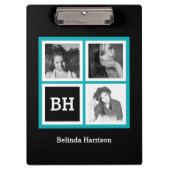 カスタム3のInstagramの写真のパーソナライズなターコイズ クリップボード (正面)