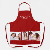 カスタム3セクションファミリーフォトコラージュ赤枠 エプロン (正面)