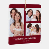 カスタム3セクションファミリー写真コラージュ赤枠 セラミックオーナメント (右)