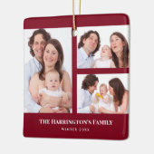 カスタム3セクションファミリー写真コラージュ赤枠 セラミックオーナメント (左)