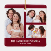 カスタム3セクションファミリー写真コラージュ赤枠 セラミックオーナメント (裏面)