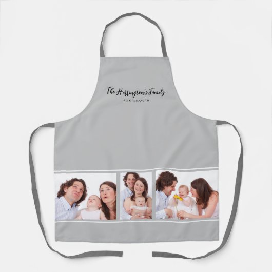 カスタム3セクション家族の写真コラージュのグレーフレーム エプロン (正面)