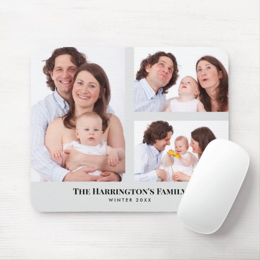 カスタム3セクション家族の写真コラージュ四角形 マウスパッド (マウス)