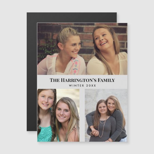 カスタム3セクション家族の写真コラージュ灰色のフレーム (正面/裏面)