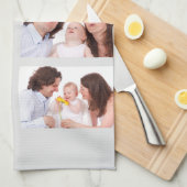 カスタム3セクション家族の写真コラージュ灰色のフレーム キッチンタオル (四つ折り)
