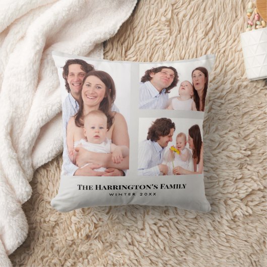カスタム3セクション家族の写真コラージュ灰色のフレーム クッション (ブランケット)