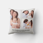 カスタム3セクション家族の写真コラージュ灰色のフレーム クッション (裏面)