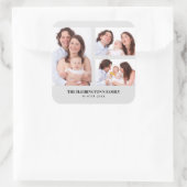 カスタム3セクション家族の写真コラージュ灰色のフレーム スクエアシール (バッグ)