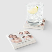 カスタム3セクション家族の写真コラージュ灰色のフレーム ストーンコースター (横)