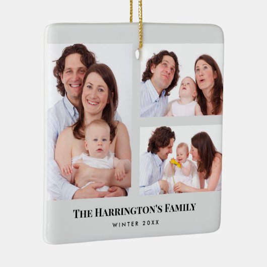 カスタム3セクション家族の写真コラージュ灰色のフレーム セラミックオーナメント (右)