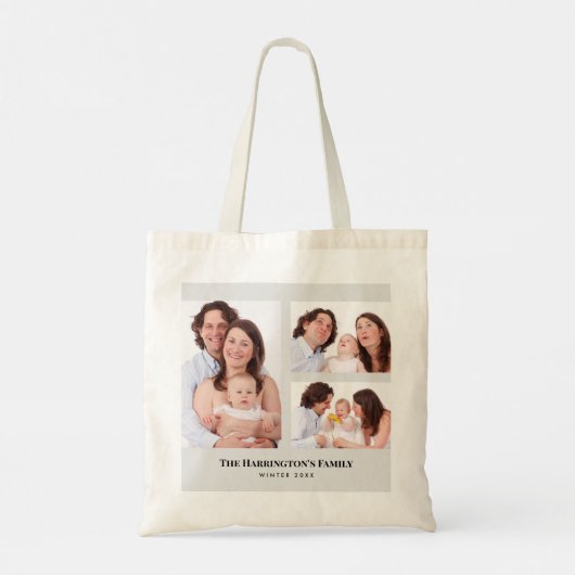 カスタム3セクション家族の写真コラージュ灰色のフレーム トートバッグ (裏面)