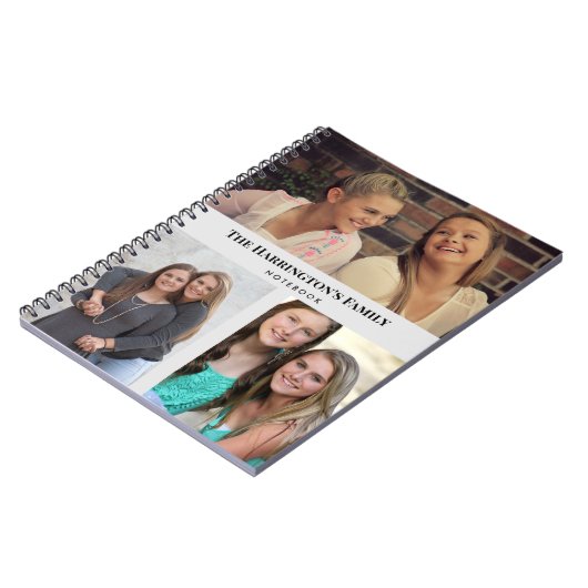 カスタム3セクション家族の写真コラージュ灰色のフレーム ノートブック (左側)