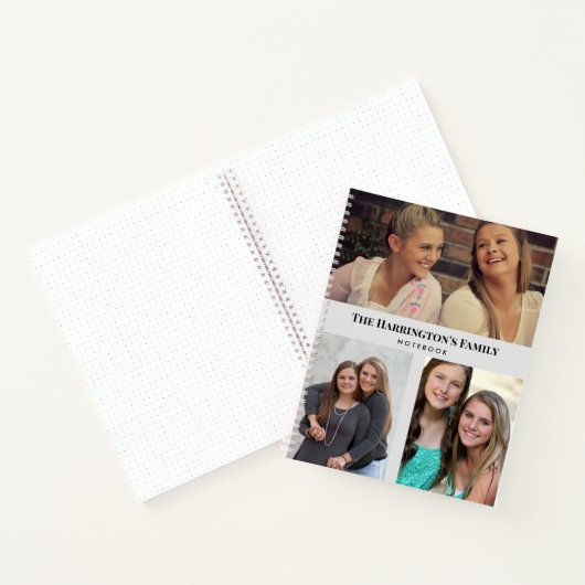 カスタム3セクション家族の写真コラージュ灰色のフレーム ノートブック (内部)