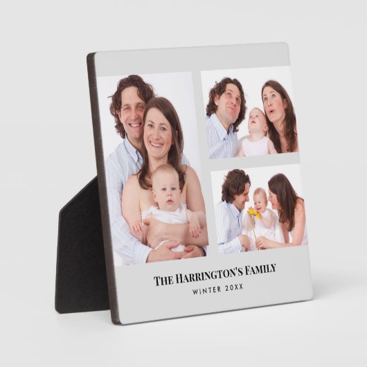 カスタム3セクション家族の写真コラージュ灰色のフレーム フォトプラーク (正面)
