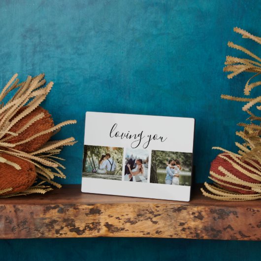 カスタム3セクション家族の写真コラージュ灰色のフレーム フォトプラーク (側面)