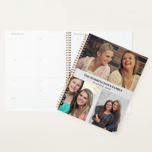 カスタム3セクション家族の写真コラージュ灰色のフレーム プランナー手帳
