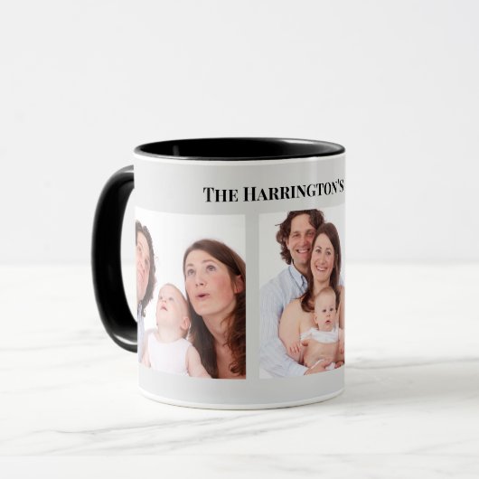カスタム3セクション家族の写真コラージュ灰色のフレーム マグカップ (正面左)