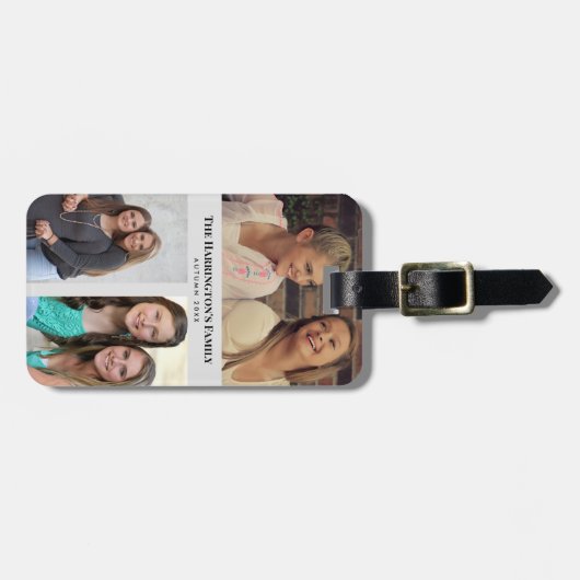カスタム3セクション家族の写真コラージュ灰色のフレーム ラゲッジタグ (正面横)