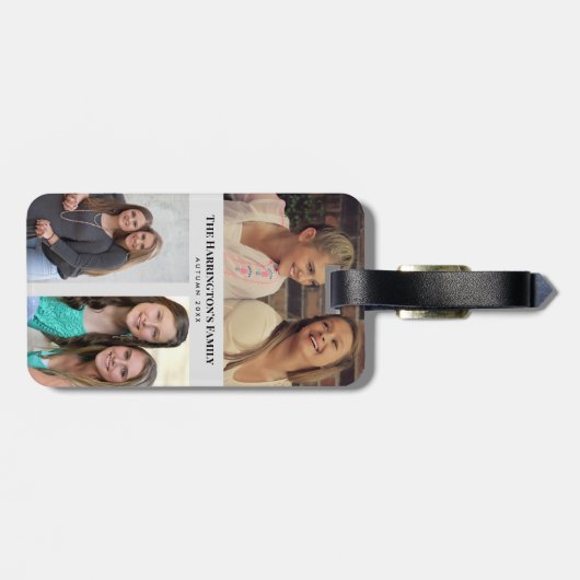 カスタム3セクション家族の写真コラージュ灰色のフレーム ラゲッジタグ (裏面横)