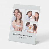 カスタム3セクション家族の写真コラージュ灰色のフレーム 台座サイン (正面)