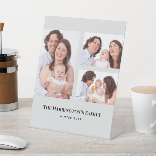 カスタム3セクション家族の写真コラージュ灰色のフレーム 台座サイン (インサイチュ)